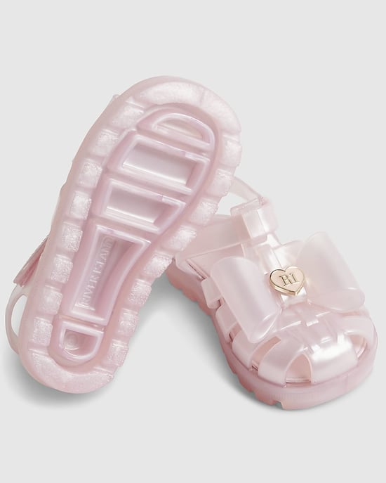River Island Mini Girls Sandals Pink Glitter Bow Jelly Shoes - Image 5