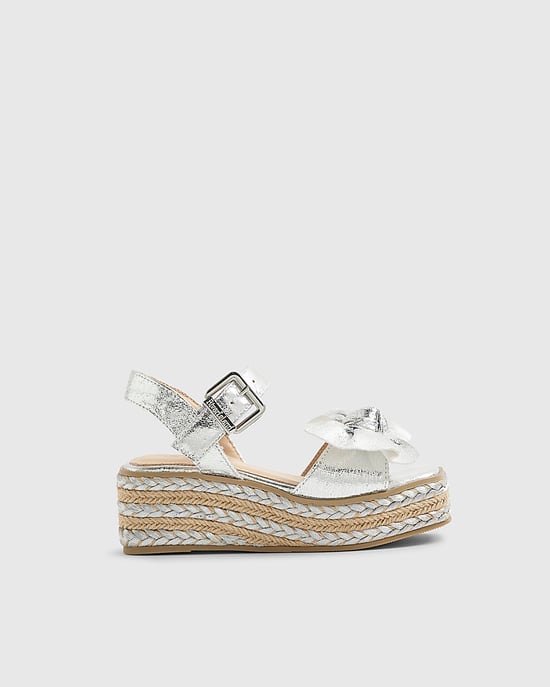 River Island Girls Sandals Silver Metallic Bow Wedge Buckle Shoes - Image 2