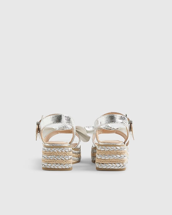 River Island Girls Sandals Silver Metallic Bow Wedge Buckle Shoes - Image 3