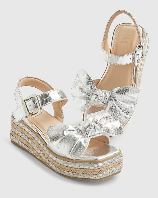 River Island Girls Sandals Silver Metallic Bow Wedge Buckle Shoes - Image 5