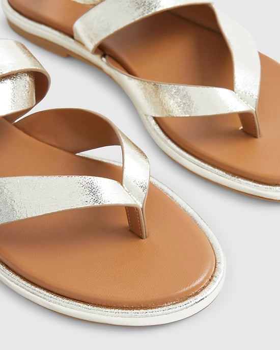 River Island Womens Sandals Gold Cross Strap Toe Thong Buckle Shoes - Image 2
