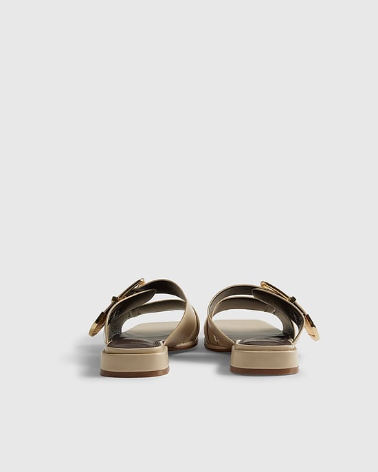 River Island Womens Sandals Beige Buckled Flat Shoes - Image 2