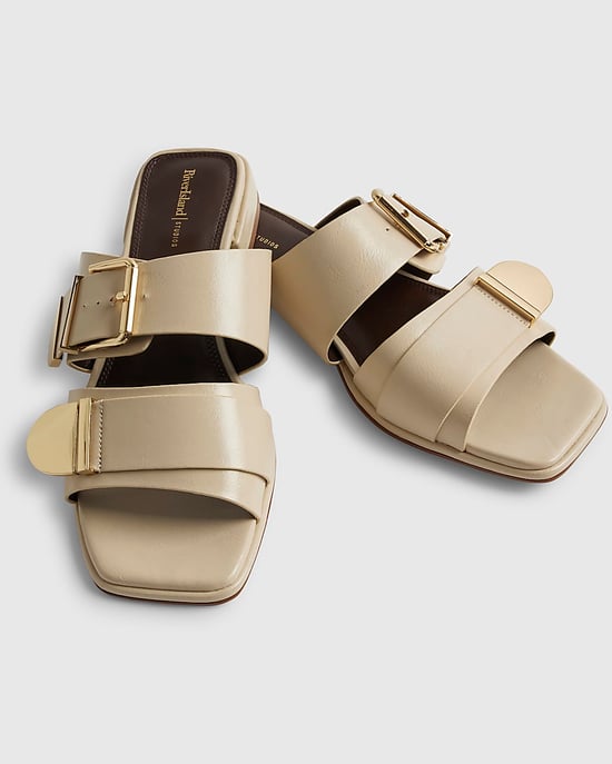 River Island Womens Sandals Beige Buckled Flat Shoes - Image 3