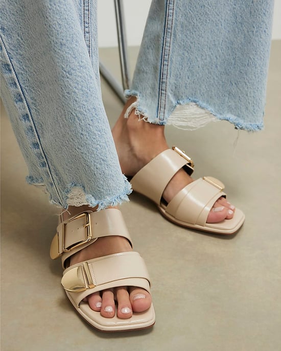 River Island Womens Sandals Beige Buckled Flat Shoes - Image 4