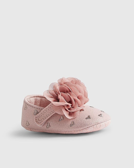 River Island Baby Girls Pumps Pink Heart Ballet Floral Heels Shoes - Image 2