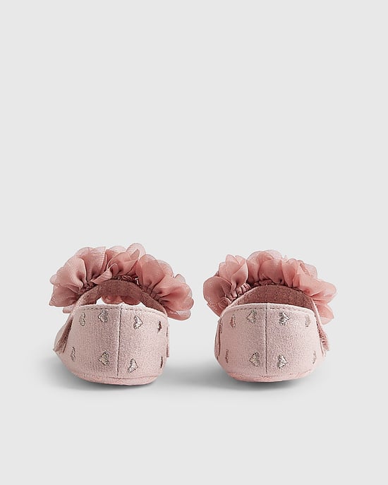 River Island Baby Girls Pumps Pink Heart Ballet Floral Heels Shoes - Image 3
