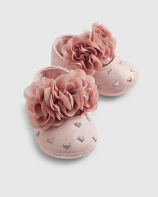 River Island Baby Girls Pumps Pink Heart Ballet Floral Heels Shoes - Image 4