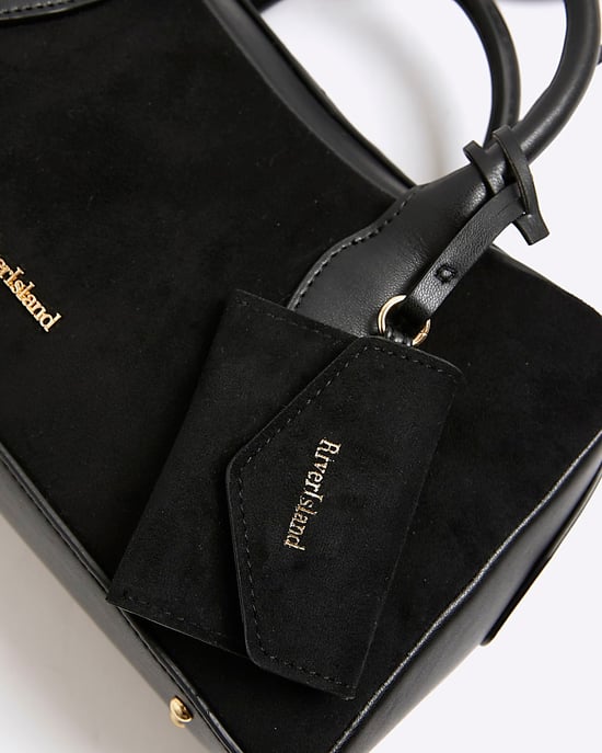 River Island Womens Bowler Bag Black Faux Suede Curved Top Zip - Image 2