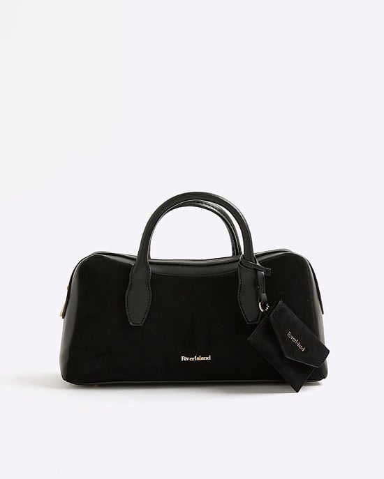 River Island Womens Bowler Bag Black Faux Suede Curved Top Zip - Image 3