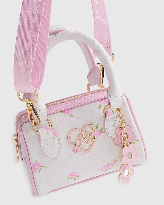 River Island Girls Bowler Bag White Ditsy Floral Mini Zipped - Image 3