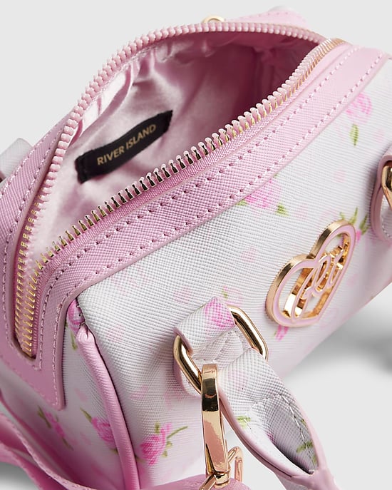 River Island Girls Bowler Bag White Ditsy Floral Mini Zipped - Image 4