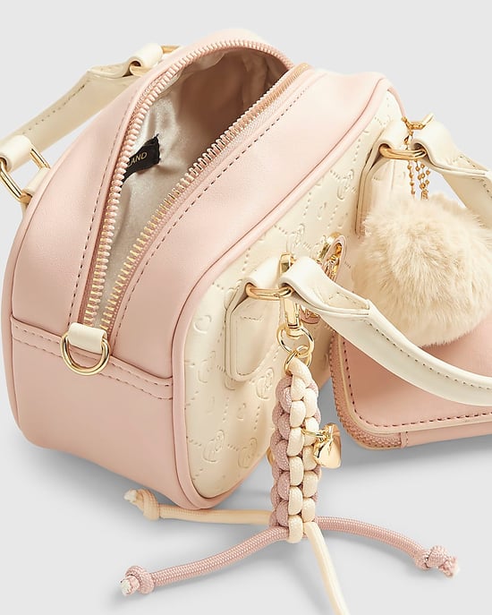 River Island Girls Bowler Bag Cream Monogram Charm Mini Zipped - Image 4