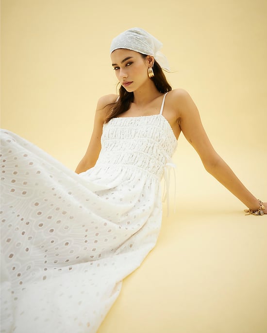 River Island Womens Maxi Dress White Broderie Shirred Sleeveless - Image 4