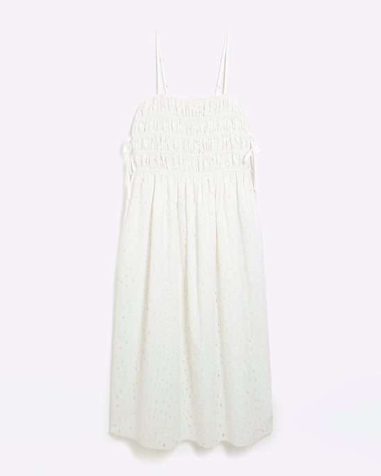 River Island Womens Maxi Dress White Broderie Shirred Sleeveless - Image 6