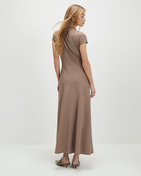 River Island Womens Maxi Dress Beige Short Sleeve High Neck - Image 3