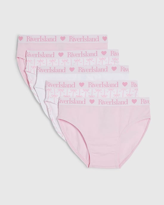 River Island Girls Briefs Pink Bow Print 5 Pack Elasticated - Image 1