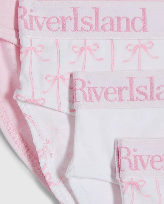 River Island Girls Briefs Pink Bow Print 5 Pack Elasticated - Image 3