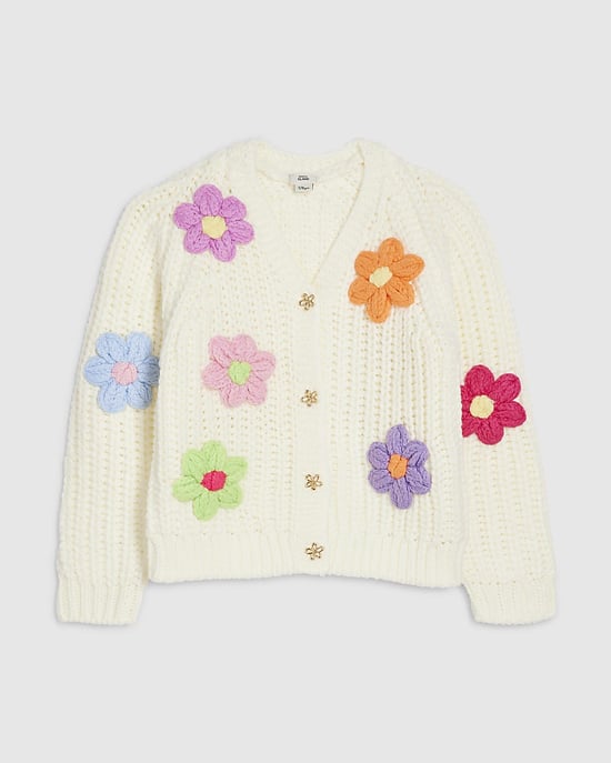 River Island Girls Cardigan Cream Knitted Flower Floral - Image 1