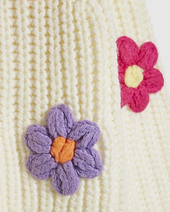 River Island Girls Cardigan Cream Knitted Flower Floral - Image 3