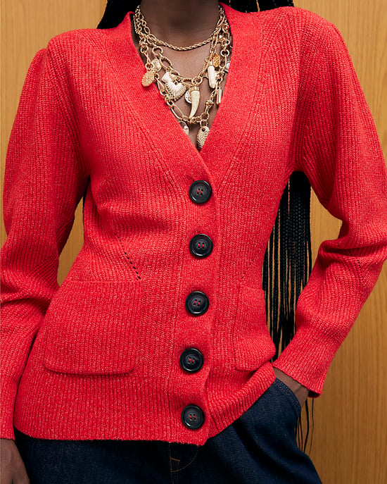 River Island Womens Cardigan Red Knitted Shoulder Padded - Image 1