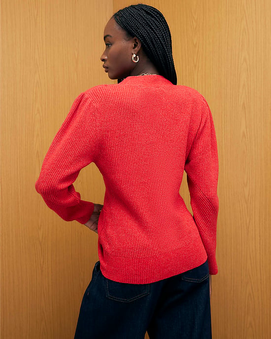 River Island Womens Cardigan Red Knitted Shoulder Padded - Image 3