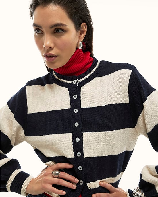 River Island Womens Cardigan Navy Striped Long Sleeve - Image 1
