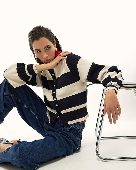 River Island Womens Cardigan Navy Striped Long Sleeve - Image 4