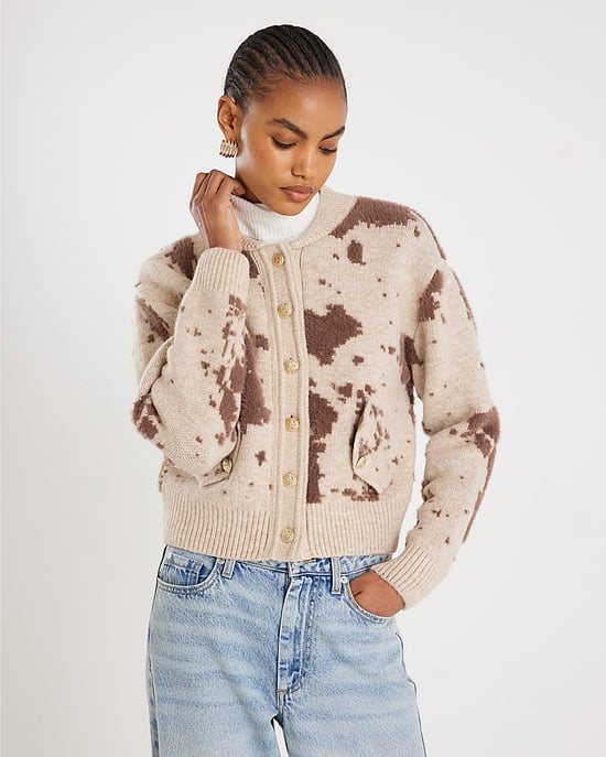 River Island Womens Cardigan Cream Knitted Cow Print Button - Image 2