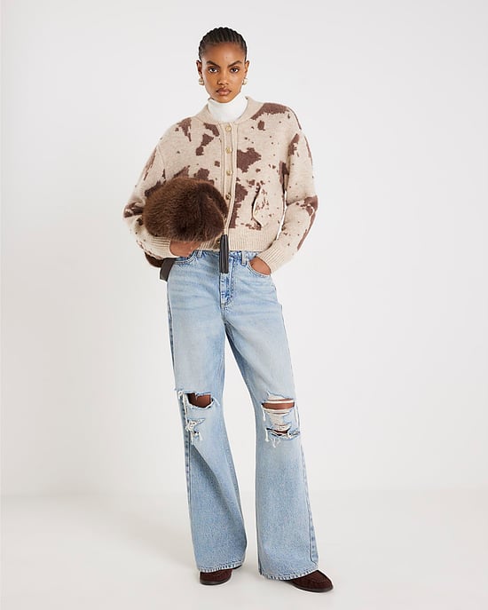 River Island Womens Cardigan Cream Knitted Cow Print Button - Image 3