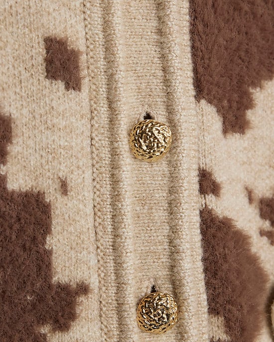 River Island Womens Cardigan Cream Knitted Cow Print Button - Image 5