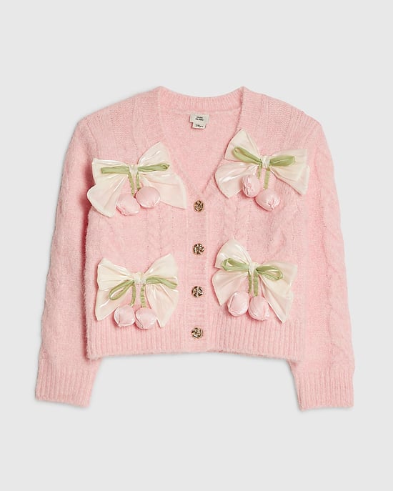 River Island Girls Cardigan Pink Bow Flower Long Sleeve - Image 1