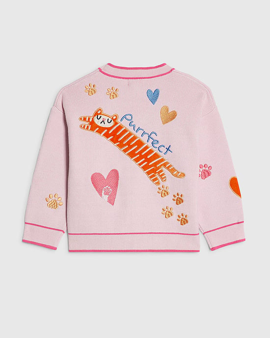 River Island Mini Girls Cardigan Abbie Rosie Pink Tiger - Image 5