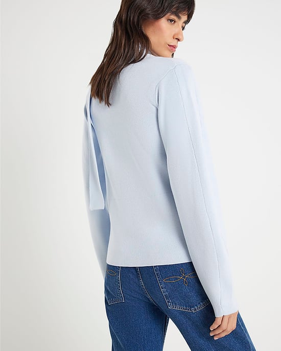 River Island Womens Cardigan Blue Knitted Tie Neck V-Neck - Image 3