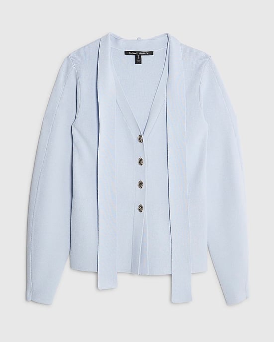 River Island Womens Cardigan Blue Knitted Tie Neck V-Neck - Image 6
