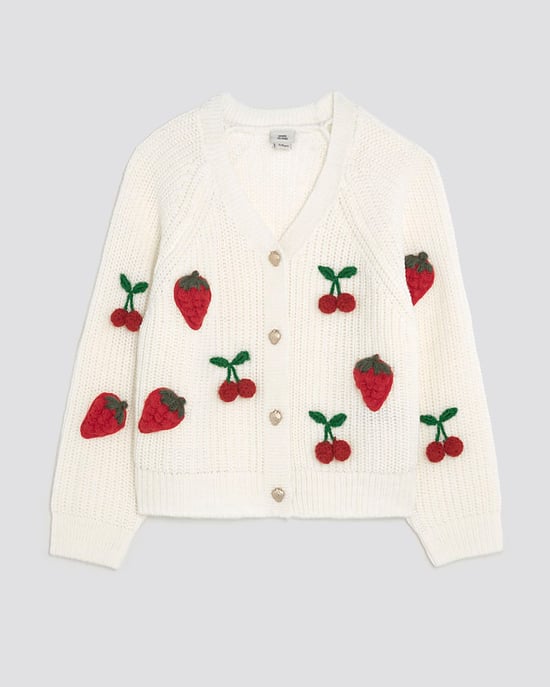 River Island Girls Cardigan Cream Knitted 3D Fruit Graphic - Image 1