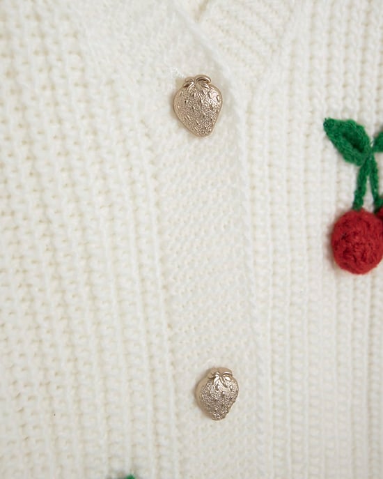 River Island Girls Cardigan Cream Knitted 3D Fruit Graphic - Image 2