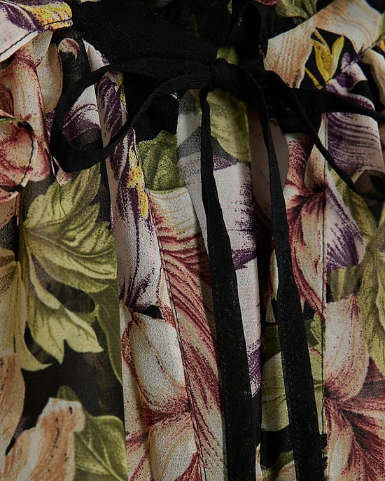 River Island Womens Blouse Black Short Sleeve Floral V-Neck - Image 5