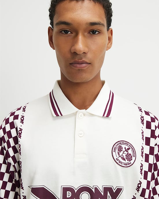 River Island Mens Top White Oversized Check Print Polo Collared - Image 2