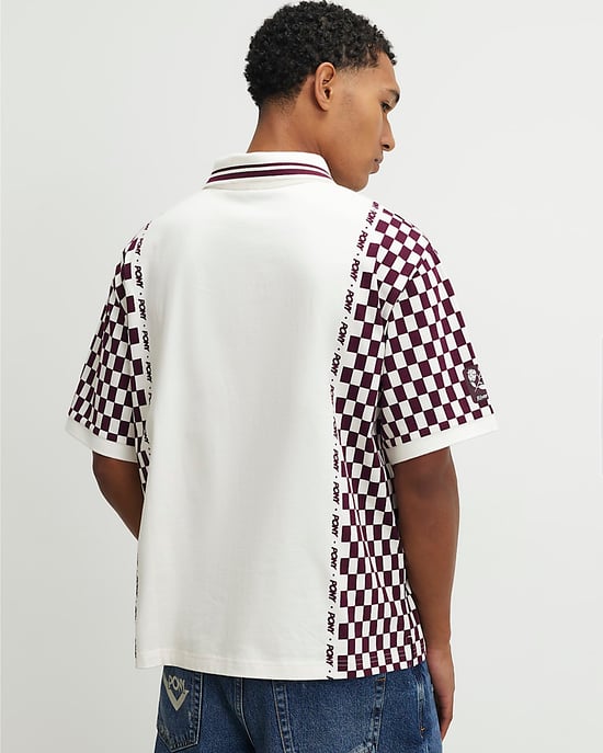 River Island Mens Top White Oversized Check Print Polo Collared - Image 4