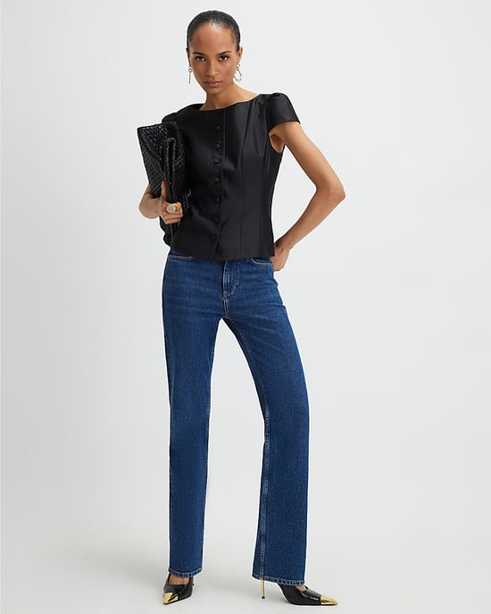 River Island Womens Top Black Button Puff Sleeve - Image 1