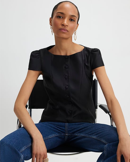 River Island Womens Top Black Button Puff Sleeve - Image 2