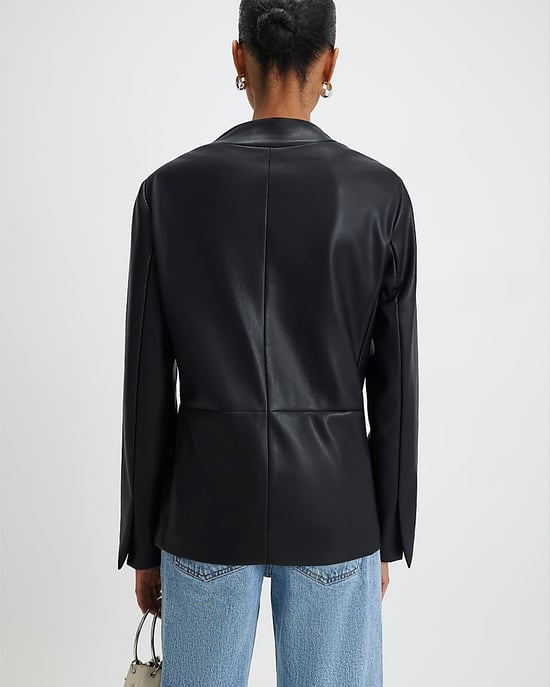 River Island Womens Blazer Black Faux Leather Collarless - Image 3