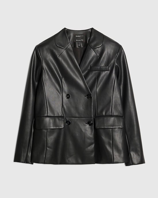 River Island Womens Blazer Black Faux Leather Collarless - Image 6