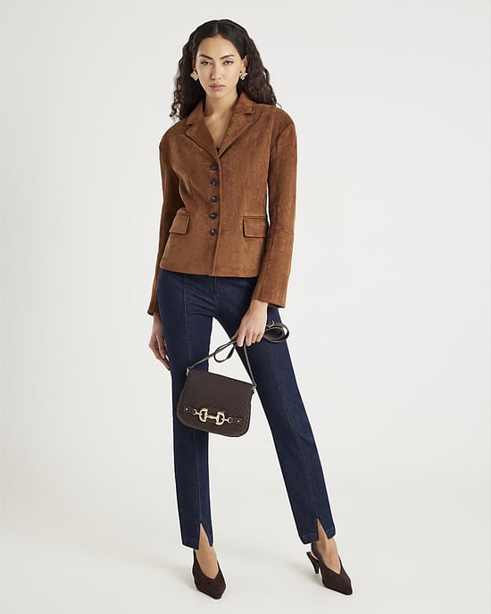 River Island Womens Blazer Brown Faux Suede Fitted - Image 2