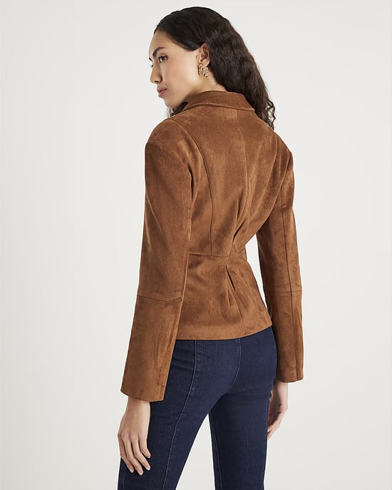 River Island Womens Blazer Brown Faux Suede Fitted - Image 3