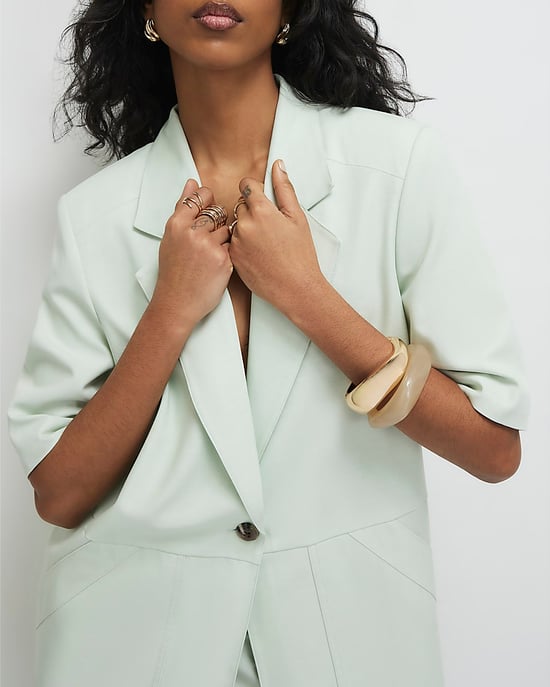 River Island Womens Blazer Green Crop Sleeve Pocket - Image 2