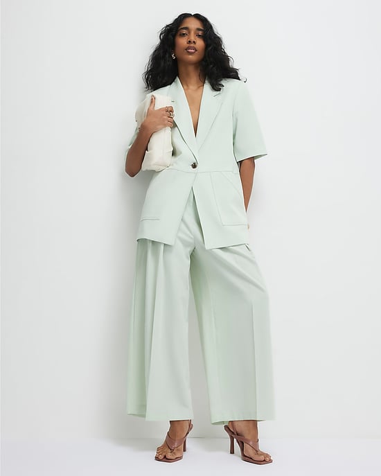 River Island Womens Blazer Green Crop Sleeve Pocket - Image 4