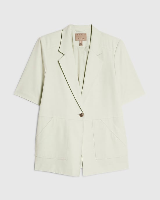 River Island Womens Blazer Green Crop Sleeve Pocket - Image 6