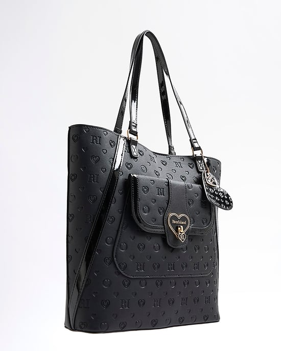 River Island Girls Shopper Bag Black Heart Lock Pocket - Image 3