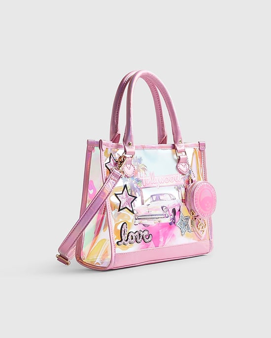 River Island Girls Shopper Bag Pink Year Zero Jelly Graphic Zipped - Image 5